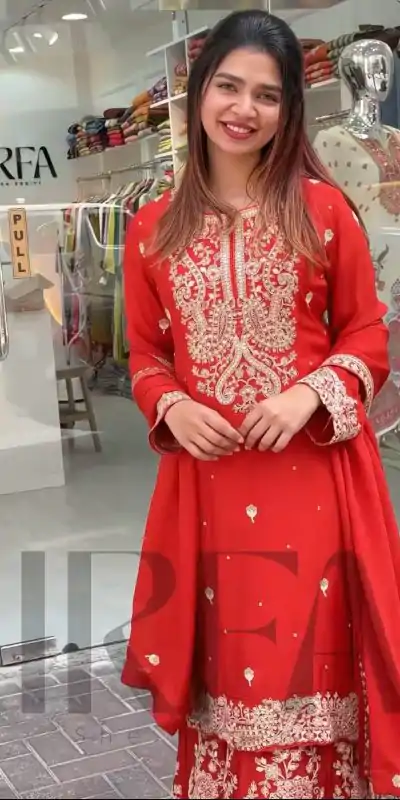 VLM 271 Red Color Chinon Silk With Embroidery Work Salwar Suit Casual, Wedding, Festive, Events . Expected Delivery  4-6 Working Days @2149/- only      | Casual Suits, Jump Suits, Creative suits, Designer Suits, Palazzo Suits, Party Wear Suits, Patiala Suits, Salwar suit, Straight Suits