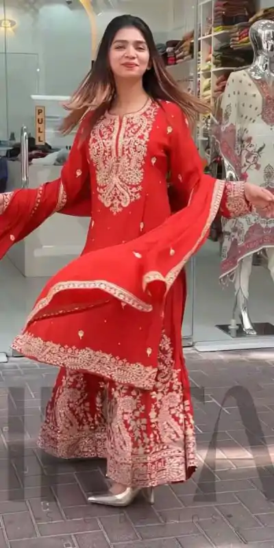 VLM 271 Red Color Chinon Silk With Embroidery Work Salwar Suit Casual, Wedding, Festive, Events . Expected Delivery  4-6 Working Days @2149/- only      | Casual Suits, Jump Suits, Creative suits, Designer Suits, Palazzo Suits, Party Wear Suits, Patiala Suits, Salwar suit, Straight Suits
