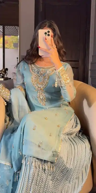 SRK 5251Sky blue Color Georgette Sequence Beads Work Salwar Suit Casual, Wedding, Festive, Events . Expected Delivery  4-6 Working Days @2149/- only      | Casual Suits, Jump Suits, Creative suits, Designer Suits, Palazzo Suits, Party Wear Suits, Patiala Suits, Salwar suit, Straight Suits