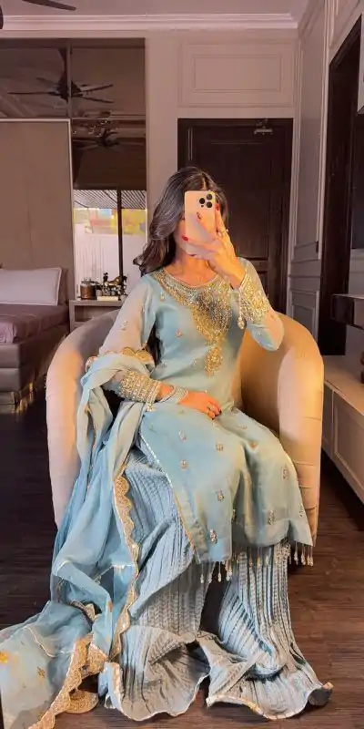 SRK 5251Sky blue Color Georgette Sequence Beads Work Salwar Suit Casual, Wedding, Festive, Events . Expected Delivery  4-6 Working Days @2149/- only      | Casual Suits, Jump Suits, Creative suits, Designer Suits, Palazzo Suits, Party Wear Suits, Patiala Suits, Salwar suit, Straight Suits