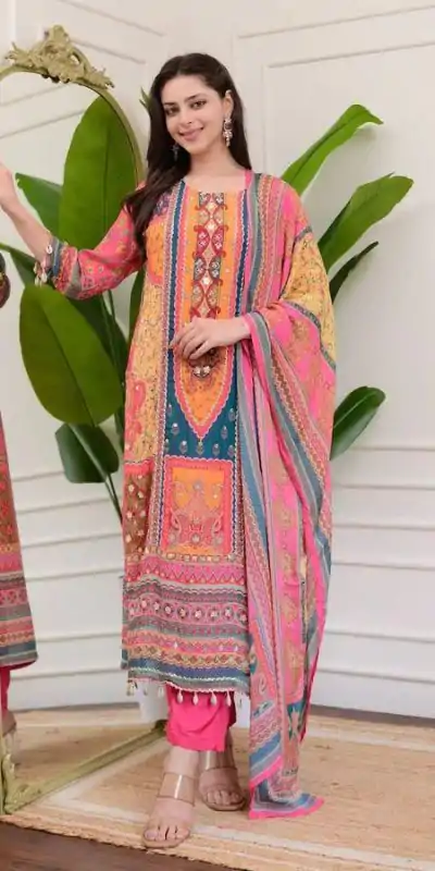 BE 316 Pink Color Chinon Printed Mirror Work Moti Lace Salwar Suit Casual, Wedding, Festive, Events . Expected Delivery  4-6 Working Days @1899/- only      | Casual Suits, Jump Suits, Creative suits, Designer Suits, Palazzo Suits, Party Wear Suits, Patiala Suits, Salwar suit, Straight Suits