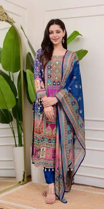 BE 316 Royal Blue Color Chinon Printed Mirror Work Moti Lace Salwar Suit Casual, Wedding, Festive, Events . Expected Delivery  4-6 Working Days @1899/- only      | Casual Suits, Jump Suits, Creative suits, Designer Suits, Palazzo Suits, Party Wear Suits, Patiala Suits, Salwar suit, Straight Suits