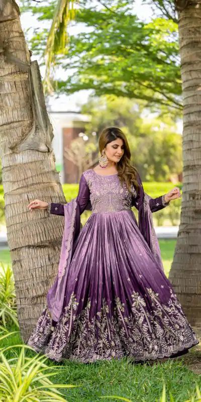 Ram 096 Purple Color Chinon Sequence Embroidery Work Gown Casual, Wedding, Festive, Events . Expected Delivery  4-6 Working Days @2449/- only                                                                                                                                             | Bollywood Gowns, Creative Gowns, Designer Gowns, Embroidered Gowns, Gowns, Party Wear Gowns, Straight Suits