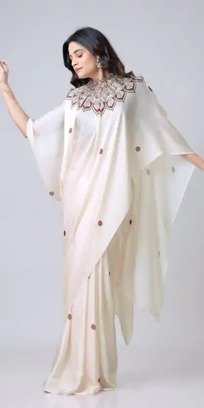 ST 1102B Cream Color Japan Satin Digital Print Work Saree Casual, Wedding, Festive, Events . Expected Delivery  4-6 Working Days @1849/- only      | Embroidered Sarees, Bollywood Sarees, Creative Sarees, Designer Sarees, Ethnic Saree, Modern Digital sarees, Party Wear Sarees, Sarees