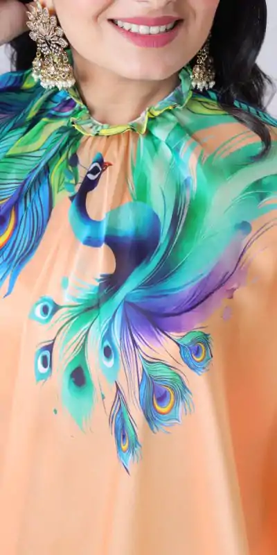 ST 1102 Peach Color Japan Satin Digital Print Work Saree Casual, Wedding, Festive, Events . Expected Delivery  4-6 Working Days @1849/- only      | Embroidered Sarees, Bollywood Sarees, Creative Sarees, Designer Sarees, Ethnic Saree, Modern Digital sarees, Party Wear Sarees, Sarees