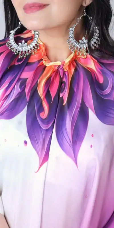 ST 1102 Purple White Color Japan Satin Digital Print Work Saree Casual, Wedding, Festive, Events . Expected Delivery  4-6 Working Days @1849/- only      | Embroidered Sarees, Bollywood Sarees, Creative Sarees, Designer Sarees, Ethnic Saree, Modern Digital sarees, Party Wear Sarees, Sarees