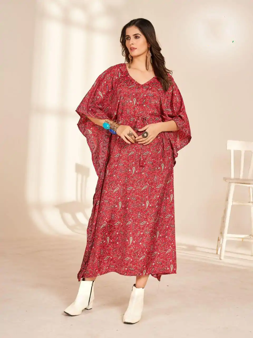 INLI Kaftan vol 2.0 Red Color Heavy French Crape Print Kaftan Suit Casual, Wedding, Party, Festive, Events Etc.4-6 Working Days@ 1399/-only | Casual Suits, Jump Suits, Creative suits, Designer Suits, Palazzo Suits, Party Wear Suits, Patiala Suits, Salwar suit, Straight Suits