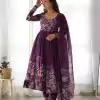 KB 261 Wine Color Soft Organza Silk Print With Kali Gown Casual, Wedding, Party, Festive, Events Etc.4-6 Working Days@ 1999/-only | Bollywood Gowns, Creative Gowns, Designer Gowns, Embroidered Gowns, Gowns, Party Wear Gowns