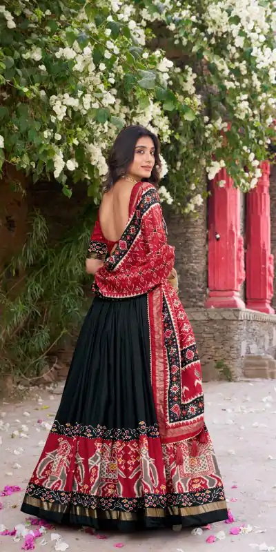 LNB 1221 Black Color Tushar Silk Patola Printed Lehenga Choli Casual, Wedding, Party, Festive, Events Etc.4-6 Working Days@ 2249/-only | Creative Lehenga, Bollywood Lehenga, Designer Lehenga, Embroidered Lehenga, Lehenga, Party Wear Lehenga