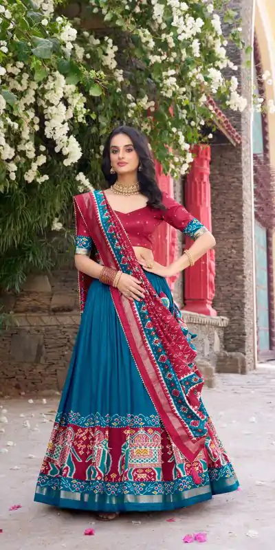 LNB 1221 Blue Color Tushar Silk Patola Printed Lehenga Choli Casual, Wedding, Party, Festive, Events Etc.4-6 Working Days@ 2249/-only | Creative Lehenga, Bollywood Lehenga, Designer Lehenga, Embroidered Lehenga, Lehenga, Party Wear Lehenga