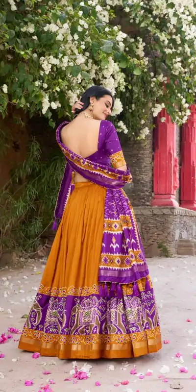LNB 1221 Mustad Color Tushar Silk Patola Printed Lehenga Choli Casual, Wedding, Party, Festive, Events Etc.4-6 Working Days@ 2249/-only | Creative Lehenga, Bollywood Lehenga, Designer Lehenga, Embroidered Lehenga, Lehenga, Party Wear Lehenga