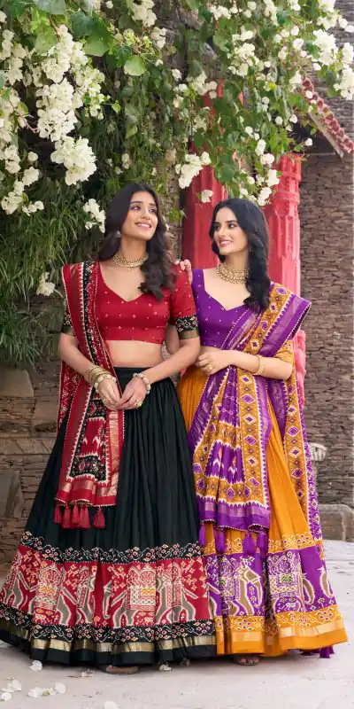 LNB 1221 Mustad Color Tushar Silk Patola Printed Lehenga Choli Casual, Wedding, Party, Festive, Events Etc.4-6 Working Days@ 2249/-only | Creative Lehenga, Bollywood Lehenga, Designer Lehenga, Embroidered Lehenga, Lehenga, Party Wear Lehenga