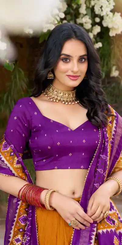 LNB 1221 Mustad Color Tushar Silk Patola Printed Lehenga Choli Casual, Wedding, Party, Festive, Events Etc.4-6 Working Days@ 2249/-only | Creative Lehenga, Bollywood Lehenga, Designer Lehenga, Embroidered Lehenga, Lehenga, Party Wear Lehenga