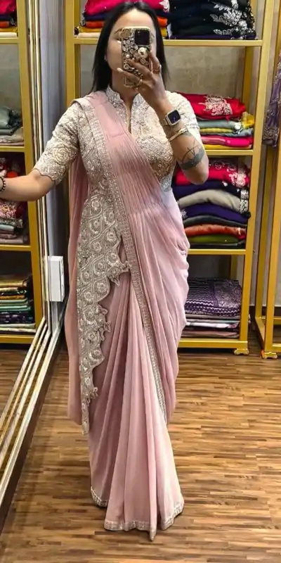  ST 1103 Pink Color Chinon Embroidery Work Ready To Wear Saree Casual, Wedding, Festive, Events . Expected Delivery  4-6 Working Days @2099/- only                                                                                                                                             | Embroidered Sarees, Bollywood Sarees, Creative Sarees, Designer Sarees, Ethnic Saree, Modern Digital sarees, Party Wear Sarees, Sarees