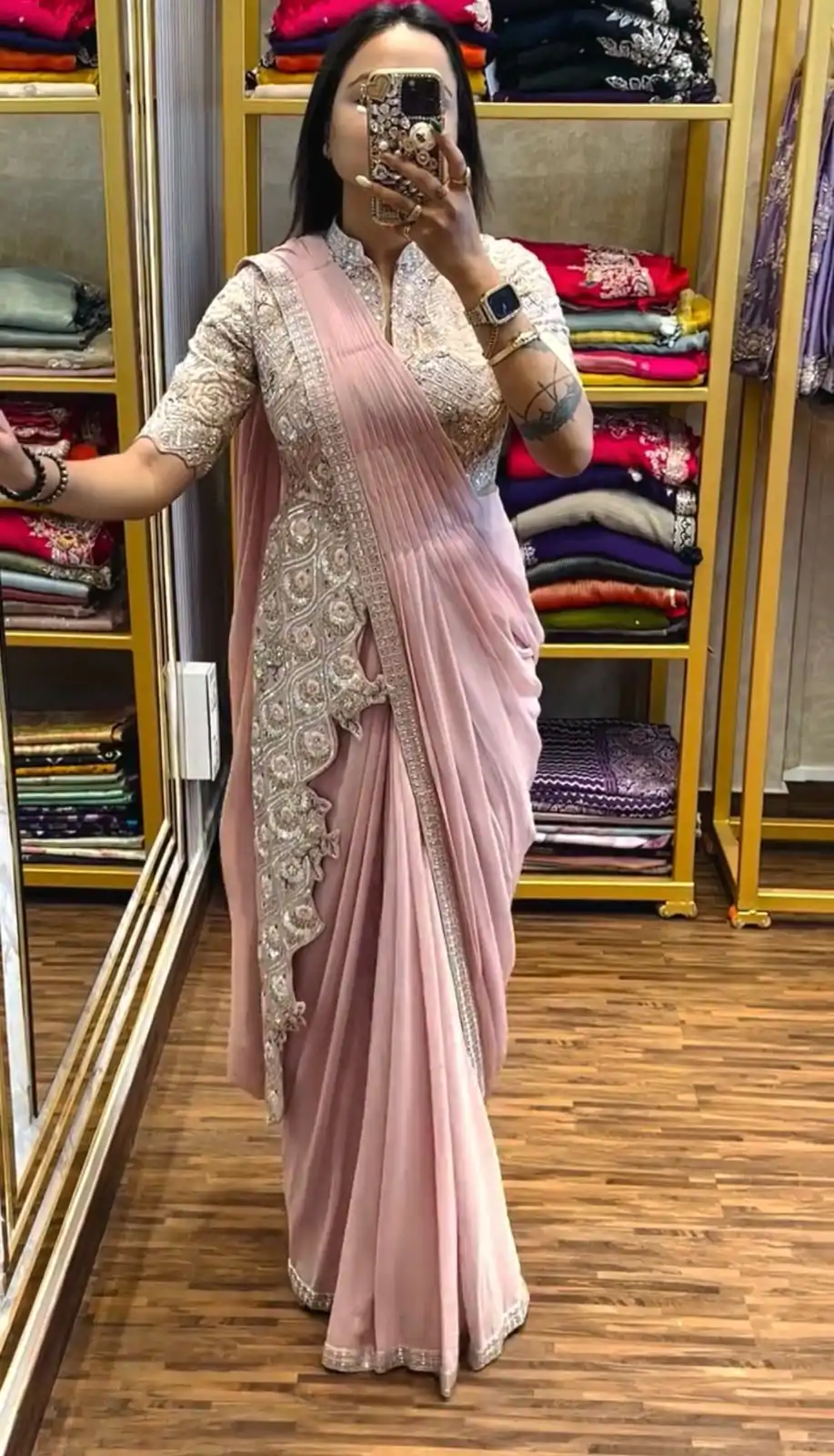  ST 1103 Pink Color Chinon Embroidery Work Ready To Wear Saree Casual, Wedding, Festive, Events . Expected Delivery  4-6 Working Days @2099/- only                                                                                                                                             | Embroidered Sarees, Bollywood Sarees, Creative Sarees, Designer Sarees, Ethnic Saree, Modern Digital sarees, Party Wear Sarees, Sarees