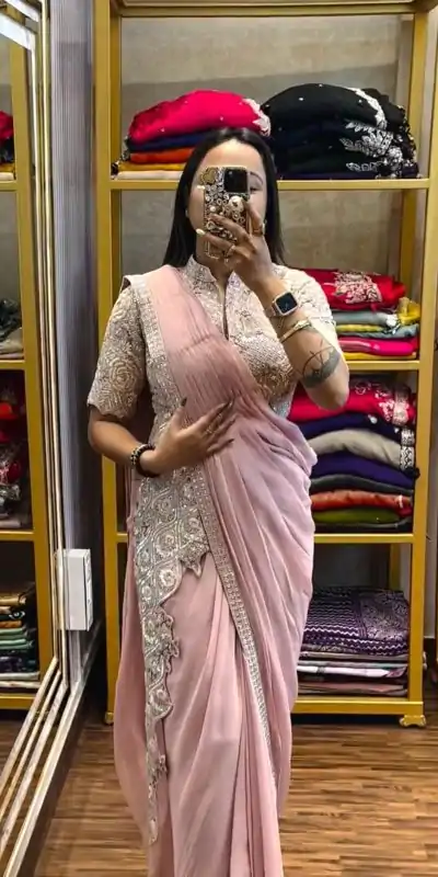  ST 1103 Pink Color Chinon Embroidery Work Ready To Wear Saree Casual, Wedding, Festive, Events . Expected Delivery  4-6 Working Days @2099/- only                                                                                                                                             | Embroidered Sarees, Bollywood Sarees, Creative Sarees, Designer Sarees, Ethnic Saree, Modern Digital sarees, Party Wear Sarees, Sarees