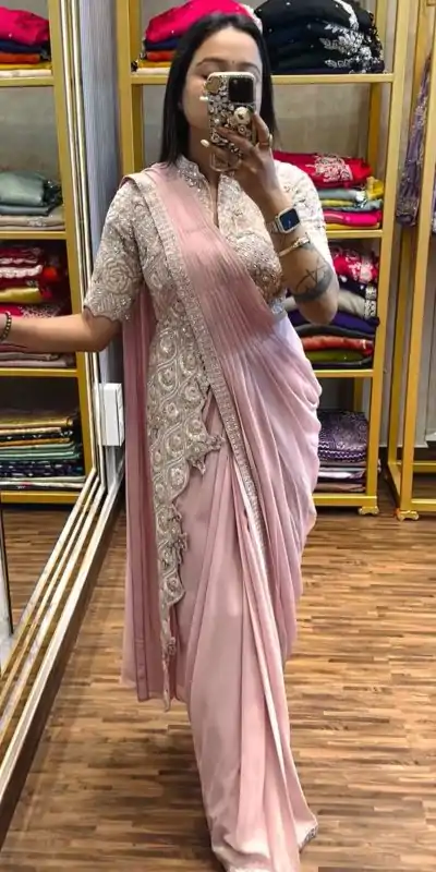  ST 1103 Pink Color Chinon Embroidery Work Ready To Wear Saree Casual, Wedding, Festive, Events . Expected Delivery  4-6 Working Days @2099/- only                                                                                                                                             | Embroidered Sarees, Bollywood Sarees, Creative Sarees, Designer Sarees, Ethnic Saree, Modern Digital sarees, Party Wear Sarees, Sarees