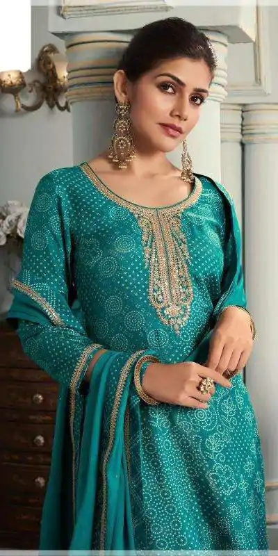 V 70531 Rama Color Viscose Silk Sequence Work Digital Print Salwar Suit Casual, Wedding, Festive, Events . Expected Delivery  4-6 Working Days @2099/- only      | Casual Suits, Jump Suits, Creative suits, Designer Suits, Palazzo Suits, Party Wear Suits, Patiala Suits, Salwar suit, Straight Suits