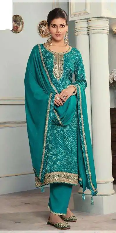 V 70531 Rama Color Viscose Silk Sequence Work Digital Print Salwar Suit Casual, Wedding, Festive, Events . Expected Delivery  4-6 Working Days @2099/- only      | Casual Suits, Jump Suits, Creative suits, Designer Suits, Palazzo Suits, Party Wear Suits, Patiala Suits, Salwar suit, Straight Suits