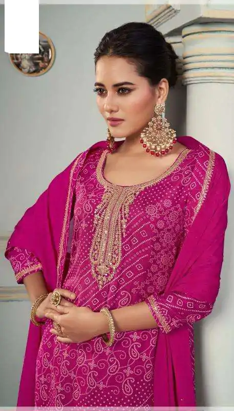 V 70531 Rani Pink Color Viscose Silk Sequence Work Digital Print Salwar Suit Casual, Wedding, Festive, Events . Expected Delivery  4-6 Working Days @2099/-      | Casual Suits, Jump Suits, Creative suits, Designer Suits, Palazzo Suits, Party Wear Suits, Patiala Suits, Salwar suit, Straight Suits