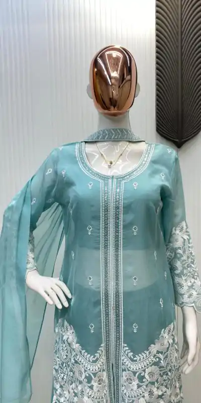 LG 1902 Sky Blue Color Organza Sequence Work Indo-Western Suit Casual, Wedding, Party, Festive, Events Etc.4-6 Working Days@ 2049/-only | Casual Suits, Jump Suits, Creative suits, Designer Suits, Palazzo Suits, Party Wear Suits, Patiala Suits, Salwar suit, Straight Suits