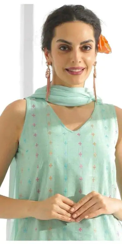 INLI Ghibli Sky Blue Color Pure Cotton Print Salwar Suit Casual, Wedding, Party, Festive, Events Etc.4-6 Working Days@ 1499/-only | Casual Suits, Jump Suits, Creative suits, Designer Suits, Palazzo Suits, Party Wear Suits, Patiala Suits, Salwar suit, Straight Suits