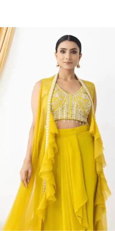 BE 332 Yellow Color Georgette Beads Sequence Work Lace Dhoti Suit Casual, Wedding, Party, Festive, Events Etc.4-6 Working Days@ 2099/-only | Casual Suits, Jump Suits, Creative suits, Designer Suits, Palazzo Suits, Party Wear Suits, Patiala Suits, Salwar suit, Straight Suits
