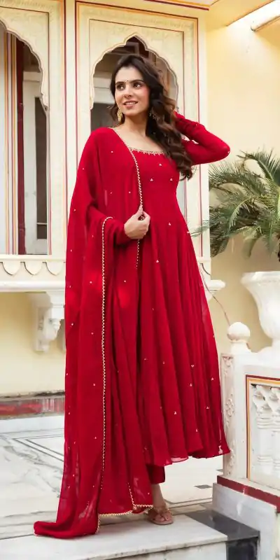RTC 5857 Red Color Georgette Handwork Real Diamond Salwar Suit Casual, Wedding, Festive, Events . Expected Delivery  4-6 Working Days @2049/- only      | Casual Suits, Jump Suits, Creative suits, Designer Suits, Palazzo Suits, Party Wear Suits, Patiala Suits, Salwar suit, Straight Suits