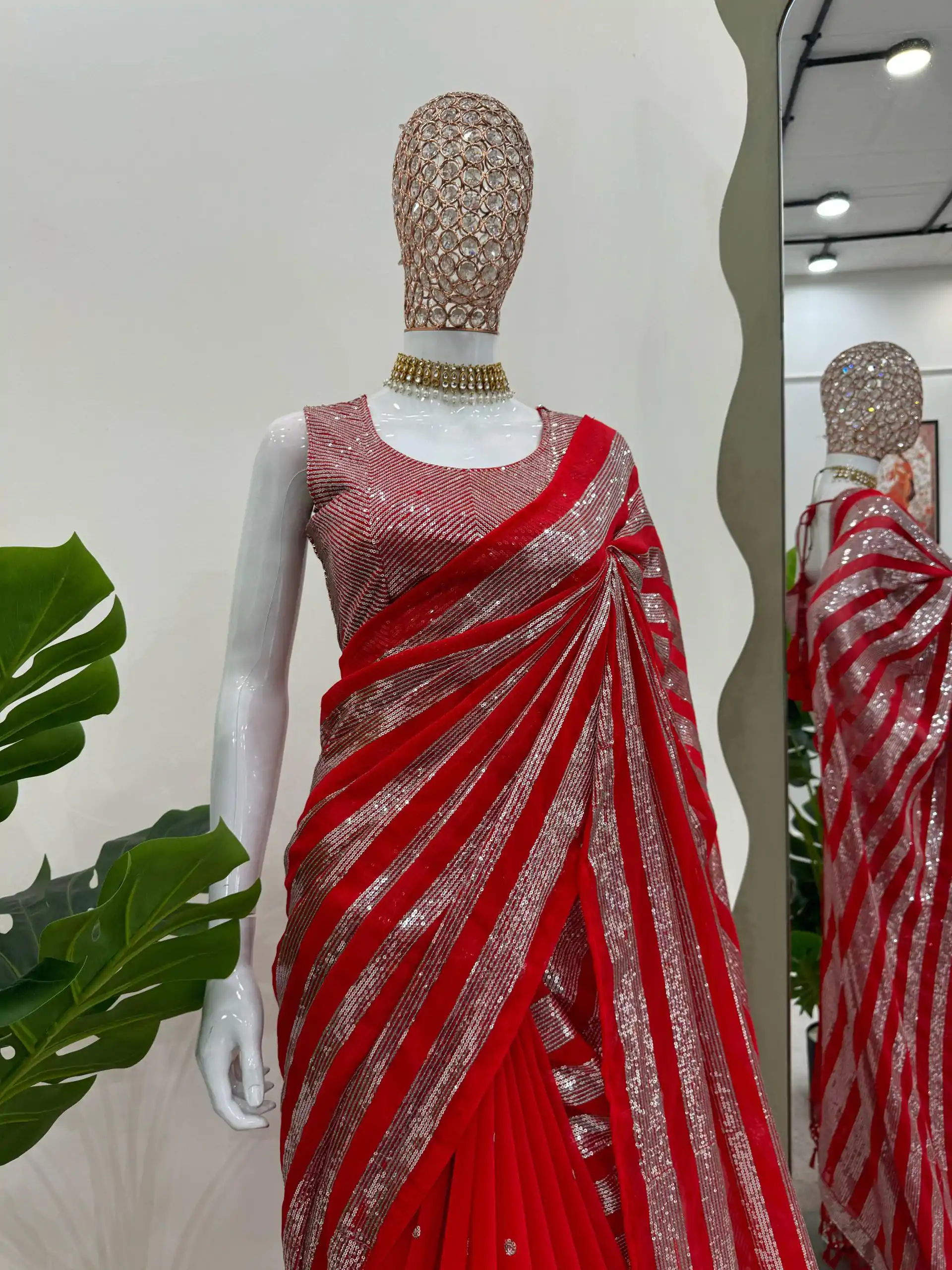 KD 582 Red Color Georgette Thread Sequence Work Saree Casual, Wedding, Festive, Events . Expected Delivery  4-6 Working Days @1999/- only                                                                                                                                           | Embroidered Sarees, Bollywood Sarees, Creative Sarees, Designer Sarees, Ethnic Saree, Modern Digital sarees, Party Wear Sarees, Sarees