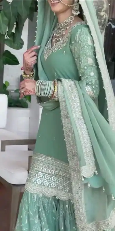 ZSR 3113 Firozi Color Chinon Embroidery Sequence Work Salwar Suit Casual, Wedding, Festive, Events . Expected Delivery  4-6 Working Days @2099/- only      | Casual Suits, Jump Suits, Creative suits, Designer Suits, Palazzo Suits, Party Wear Suits, Patiala Suits, Salwar suit, Straight Suits