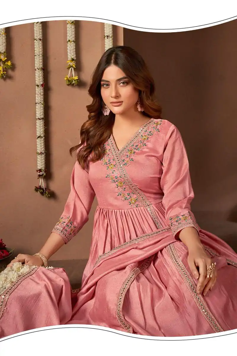 BE 316 Peach Color Vichitra Silk Embroidery Work Salwar Suit Casual, Wedding, Festive, Events . Expected Delivery  4-6 Working Days @2299/- only      | Casual Suits, Jump Suits, Creative suits, Designer Suits, Palazzo Suits, Party Wear Suits, Patiala Suits, Salwar suit, Straight Suits
