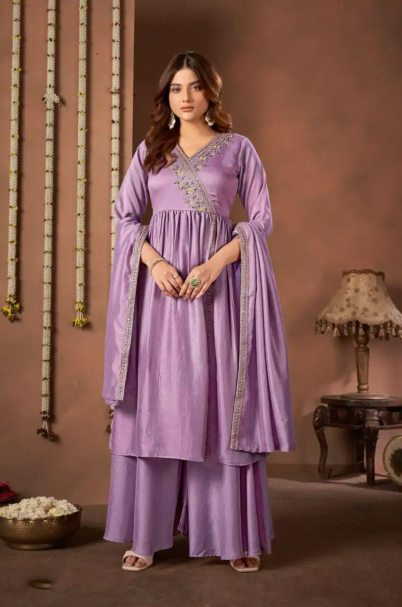 BE 316 Purple Color Vichitra Silk Embroidery Work Salwar Suit Casual, Wedding, Festive, Events . Expected Delivery  4-6 Working Days @2299/- only      | Casual Suits, Jump Suits, Creative suits, Designer Suits, Palazzo Suits, Party Wear Suits, Patiala Suits, Salwar suit, Straight Suits