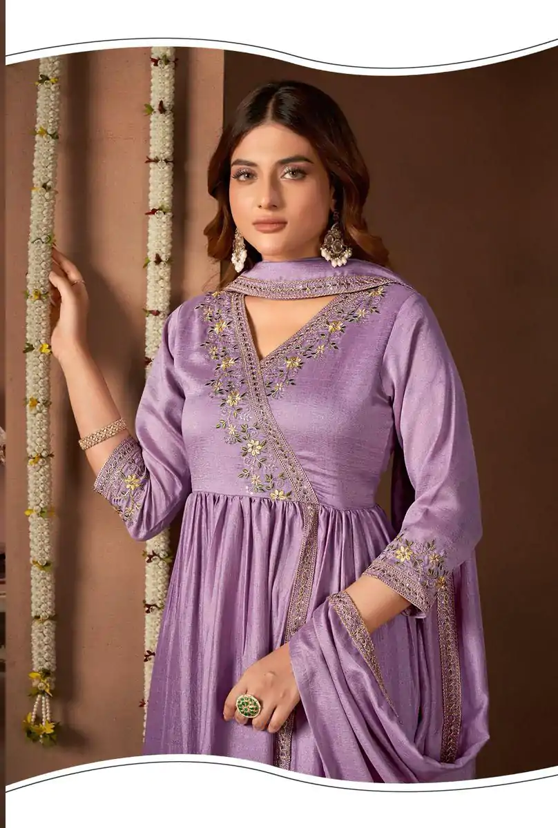 BE 316 Purple Color Vichitra Silk Embroidery Work Salwar Suit Casual, Wedding, Festive, Events . Expected Delivery  4-6 Working Days @2299/- only      | Casual Suits, Jump Suits, Creative suits, Designer Suits, Palazzo Suits, Party Wear Suits, Patiala Suits, Salwar suit, Straight Suits