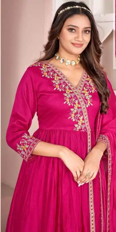 BE 316 Rani Pink Color Vichitra Silk Embroidery Work Salwar Suit Casual, Wedding, Festive, Events . Expected Delivery  4-6 Working Days @2299/- only      | Casual Suits, Jump Suits, Creative suits, Designer Suits, Palazzo Suits, Party Wear Suits, Patiala Suits, Salwar suit, Straight Suits
