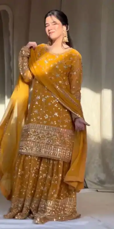 RTC 5858 Yellow Color Georgette Thread 9mm Sequence Salwar Suit Casual, Wedding, Festive, Events . Expected Delivery  4-6 Working Days @2349/- only      | Casual Suits, Jump Suits, Creative suits, Designer Suits, Palazzo Suits, Party Wear Suits, Patiala Suits, Salwar suit, Straight Suits