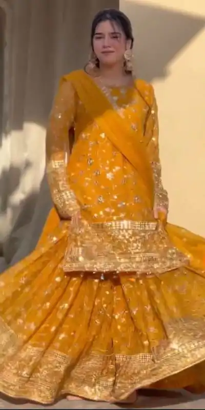 RTC 5858 Yellow Color Georgette Thread 9mm Sequence Salwar Suit Casual, Wedding, Festive, Events . Expected Delivery  4-6 Working Days @2349/- only      | Casual Suits, Jump Suits, Creative suits, Designer Suits, Palazzo Suits, Party Wear Suits, Patiala Suits, Salwar suit, Straight Suits