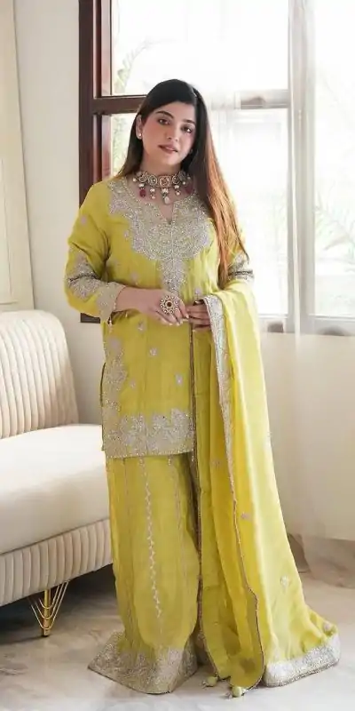 SSR 5002 Lemon Yellow Color Chinon Sequence Rivet Moti Salwar Suit Casual, Wedding, Festive, Events . Expected Delivery  4-6 Working Days @2149/- only      | Casual Suits, Jump Suits, Creative suits, Designer Suits, Palazzo Suits, Party Wear Suits, Patiala Suits, Salwar suit, Straight Suits
