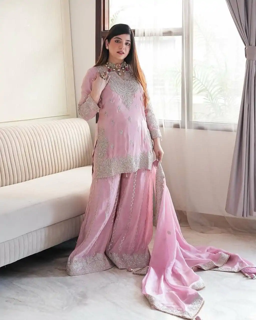 SSR 5002 Pink Color Chinon Sequence Rivet Moti Salwar Suit Casual, Wedding, Festive, Events . Expected Delivery  4-6 Working Days @2149/- only      | Casual Suits, Jump Suits, Creative suits, Designer Suits, Palazzo Suits, Party Wear Suits, Patiala Suits, Salwar suit, Straight Suits