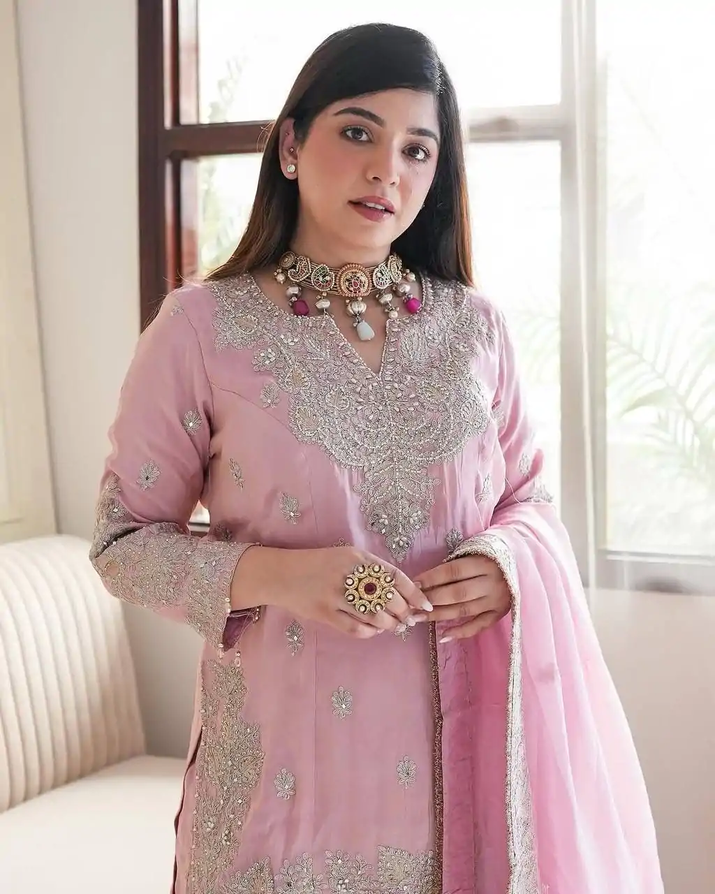 SSR 5002 Pink Color Chinon Sequence Rivet Moti Salwar Suit Casual, Wedding, Festive, Events . Expected Delivery  4-6 Working Days @2149/- only      | Casual Suits, Jump Suits, Creative suits, Designer Suits, Palazzo Suits, Party Wear Suits, Patiala Suits, Salwar suit, Straight Suits