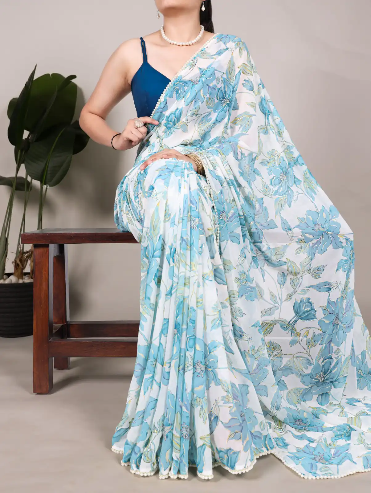 YNF 7006 Blue Color Weightless Marble Floral Print Pearl Lace Border Saree , Wedding, Festive, Events . Expected Delivery  4-6 Working Days @1599/- only                                                                                                                                             | Creative Sarees, Embroidered Sarees, Bollywood Sarees, Designer Sarees, Ethnic Saree, Modern Digital sarees, Party Wear Sarees, Sarees