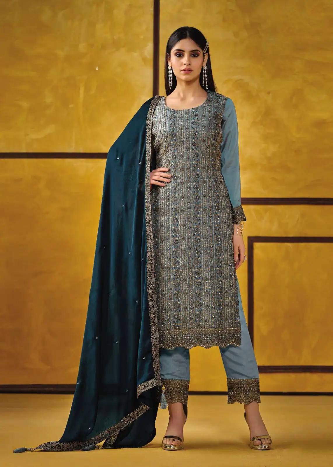 FC 5421 Blue Color Rangoli Coding Sequence Work Salwar Suit Casual, Wedding, Party, Festive, Events Etc.4-6 Working Days@ 2749/-only | Casual Suits, Jump Suits, Creative suits, Designer Suits, Palazzo Suits, Party Wear Suits, Patiala Suits, Salwar suit, Straight Suits