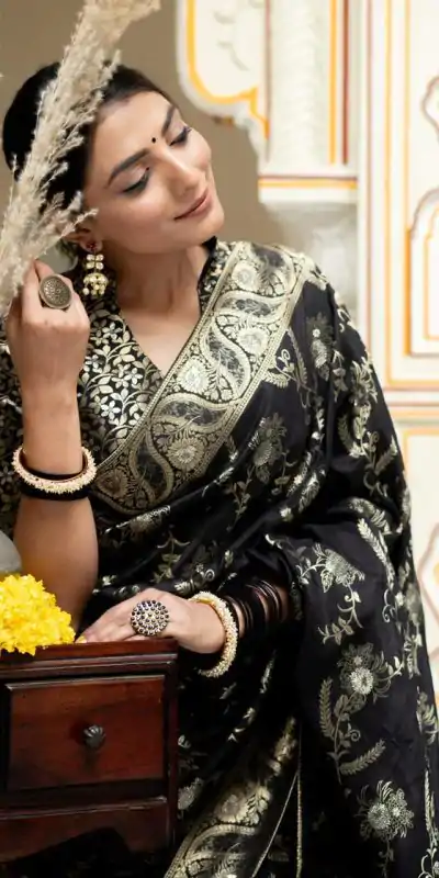 MB 494 Black Color Soft Litchi Silk All Over Weaving Saree Casual, Wedding, Festive, Events . Expected Delivery  4-6 Working Days @1199/- only                                                                                                                                             | Embroidered Sarees, Bollywood Sarees, Creative Sarees, Designer Sarees, Ethnic Saree, Modern Digital sarees, Party Wear Sarees, Sarees