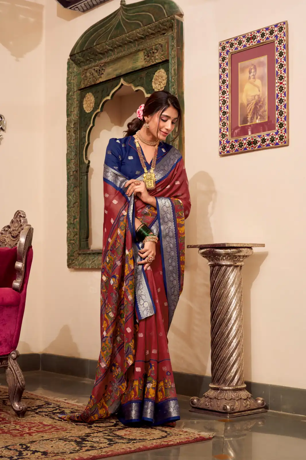 YNF 7031 Maroon Color Poly Cotton Kalamkari Print Saree Casual, Wedding, Festive, Events . Expected Delivery  4-6 Working Days @1699/- only                                                                                                                                           | Creative Sarees, Embroidered Sarees, Bollywood Sarees, Designer Sarees, Ethnic Saree, Modern Digital sarees, Party Wear Sarees, Sarees