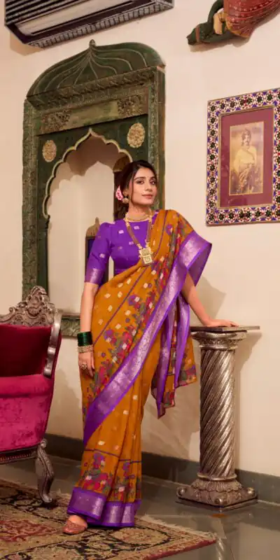 YNF 7031 Mustad Color Poly Cotton Kalamkari Print Saree Casual, Wedding, Festive, Events . Expected Delivery  4-6 Working Days @1699/- only                                                                                                                                           | Creative Sarees, Embroidered Sarees, Bollywood Sarees, Designer Sarees, Ethnic Saree, Modern Digital sarees, Party Wear Sarees, Sarees