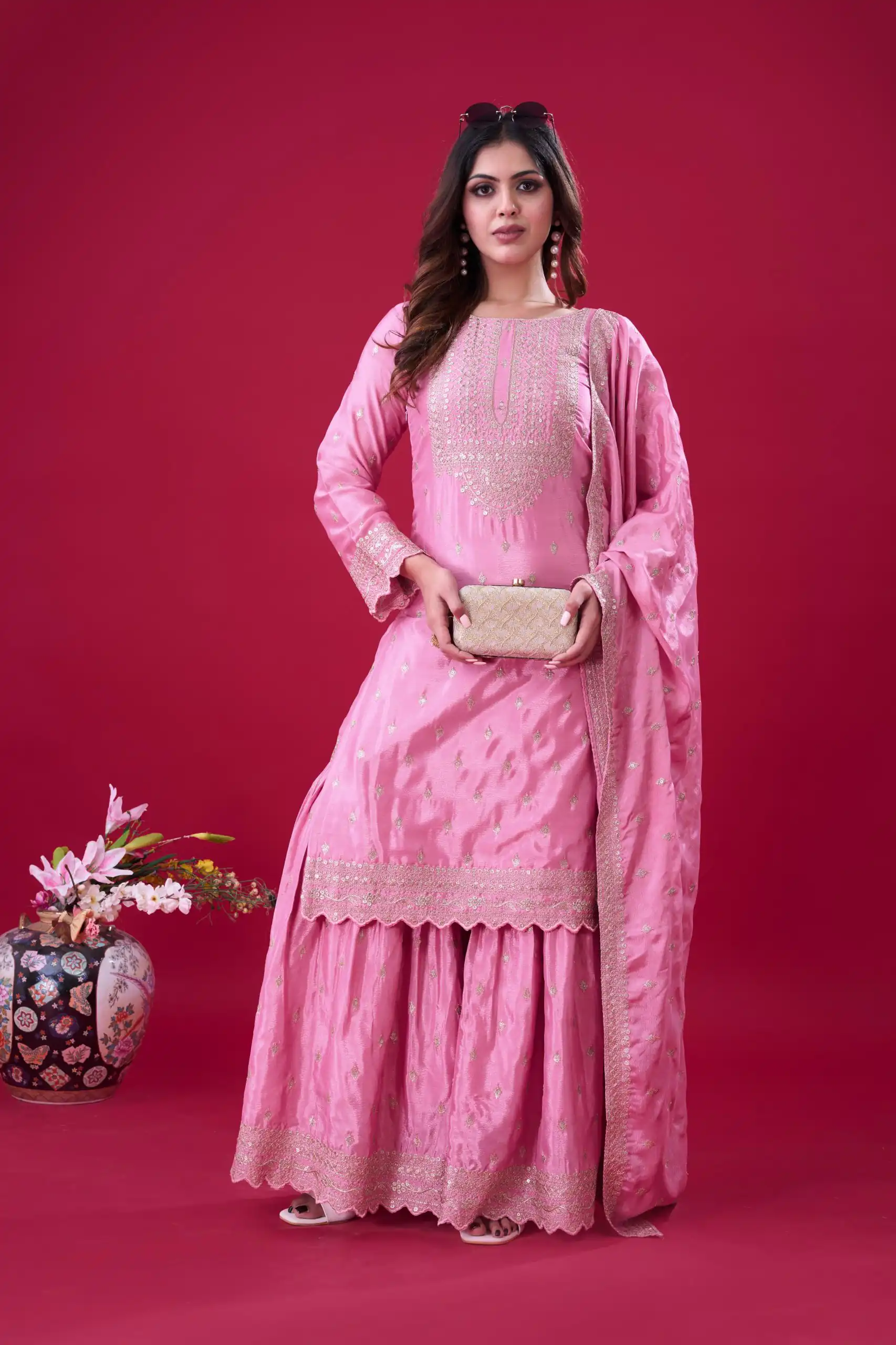 ZF 5006 Pink Color Chinon Silk Sequence Work Salwar Suit Casual, Wedding, Festive, Events . Expected Delivery  4-6 Working Days @2149/- only      | Casual Suits, Jump Suits, Creative suits, Designer Suits, Palazzo Suits, Party Wear Suits, Patiala Suits, Salwar suit, Straight Suits