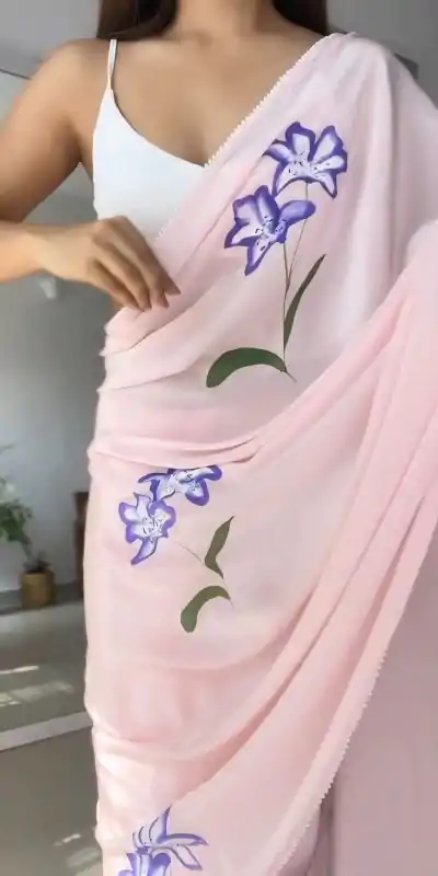 SC 408 Pink Color Pure Soft Georgette Silk Pari Work Saree Casual, Wedding, Festive, Events . Expected Delivery  4-6 Working Days @1599/- only                                                                                                                                           | Embroidered Sarees, Bollywood Sarees, Creative Sarees, Designer Sarees, Ethnic Saree, Modern Digital sarees, Party Wear Sarees, Sarees