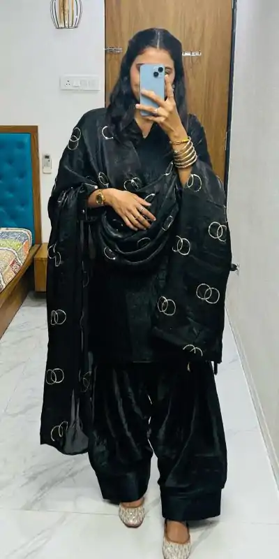 BE 341 Black Color Fendi Silk Salwar Suit Casual, Wedding, Festive, Events . Expected Delivery  4-6 Working Days @1849/- only      | Casual Suits, Jump Suits, Creative suits, Designer Suits, Palazzo Suits, Party Wear Suits, Patiala Suits, Salwar suit, Straight Suits