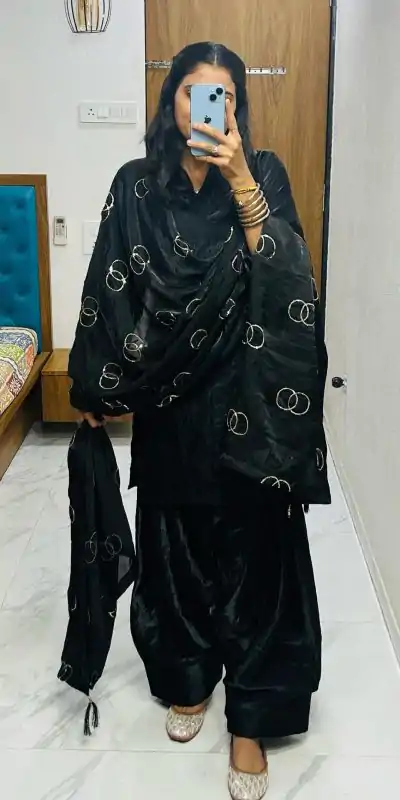 BE 341 Black Color Fendi Silk Salwar Suit Casual, Wedding, Festive, Events . Expected Delivery  4-6 Working Days @1849/- only      | Casual Suits, Jump Suits, Creative suits, Designer Suits, Palazzo Suits, Party Wear Suits, Patiala Suits, Salwar suit, Straight Suits