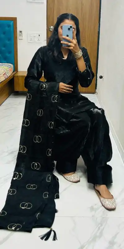 BE 341 Black Color Fendi Silk Salwar Suit Casual, Wedding, Festive, Events . Expected Delivery  4-6 Working Days @1849/- only      | Casual Suits, Jump Suits, Creative suits, Designer Suits, Palazzo Suits, Party Wear Suits, Patiala Suits, Salwar suit, Straight Suits