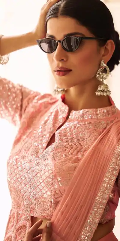 ST 1103 Peach Color Chinon Embroidery Work Lace Border Saree Casual, Wedding, Festive, Events . Expected Delivery  4-6 Working Days @2099/- only                                                                                                                                           | Embroidered Sarees, Bollywood Sarees, Creative Sarees, Designer Sarees, Ethnic Saree, Modern Digital sarees, Party Wear Sarees, Sarees